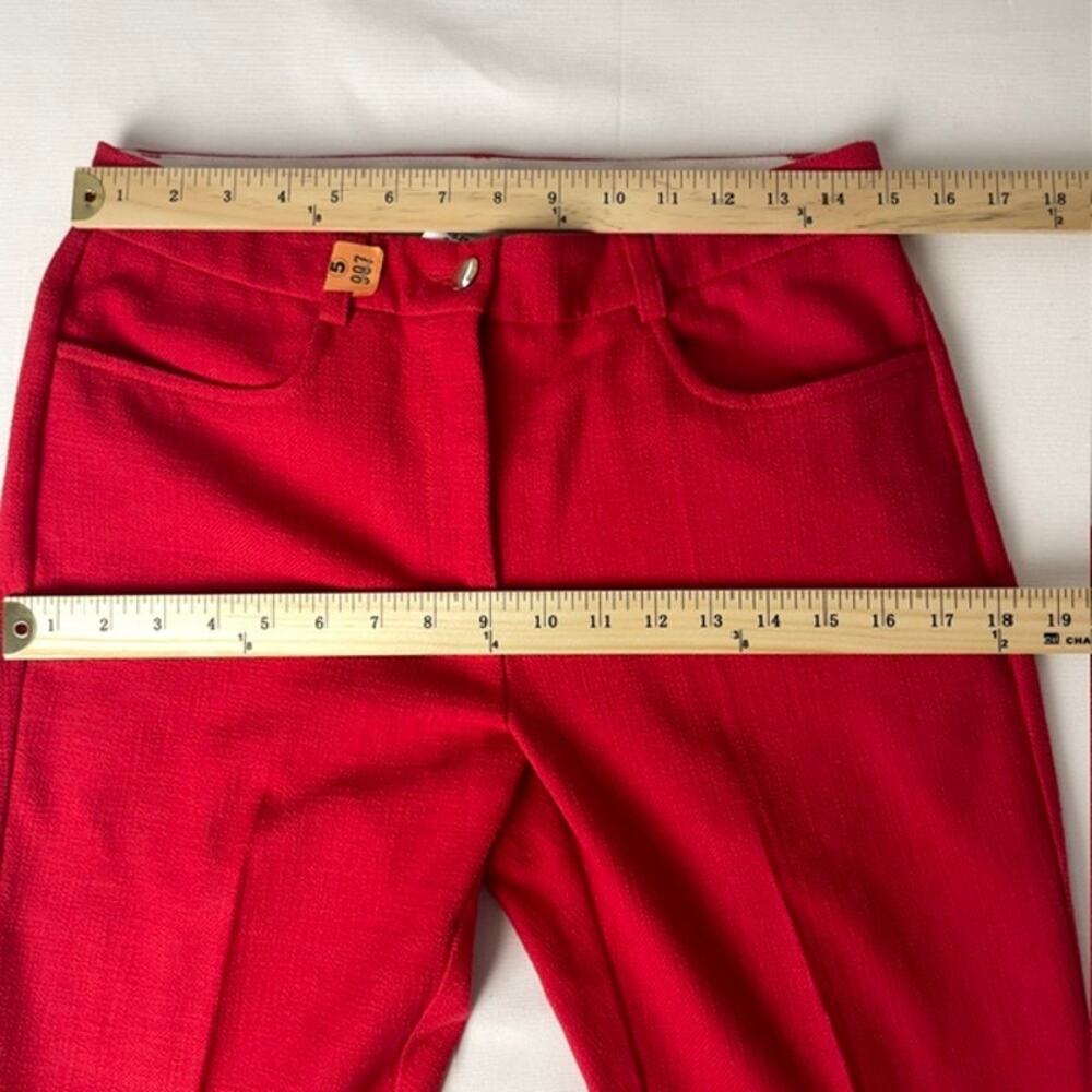 Marella Red Frayed Hem Cropped Pants Italy Chic Stretch Straight Leg 8 Italian - Picture 10 of 11